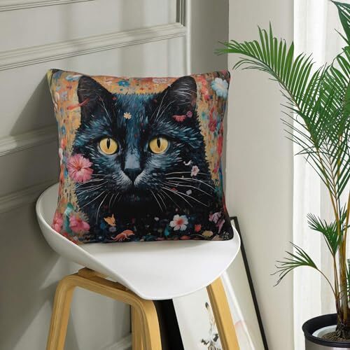 Throw Pillow Cover Case Black Cat with Floral Pillow Black Cat With Floral - Bild 7 von 7