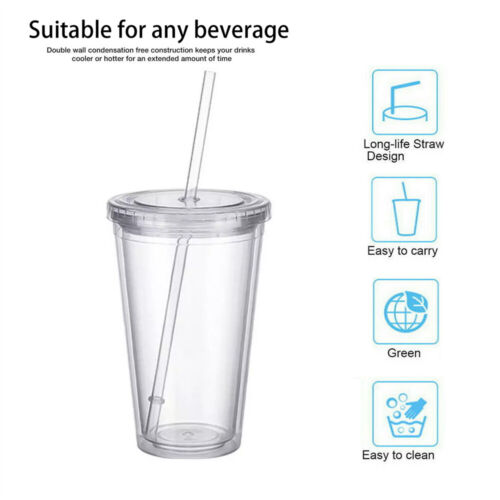 Trinkbecher Partybecher doppelwandig mit Deckel Kaltes Trinken Saft Kaffeebecher - Bild 4 von 5