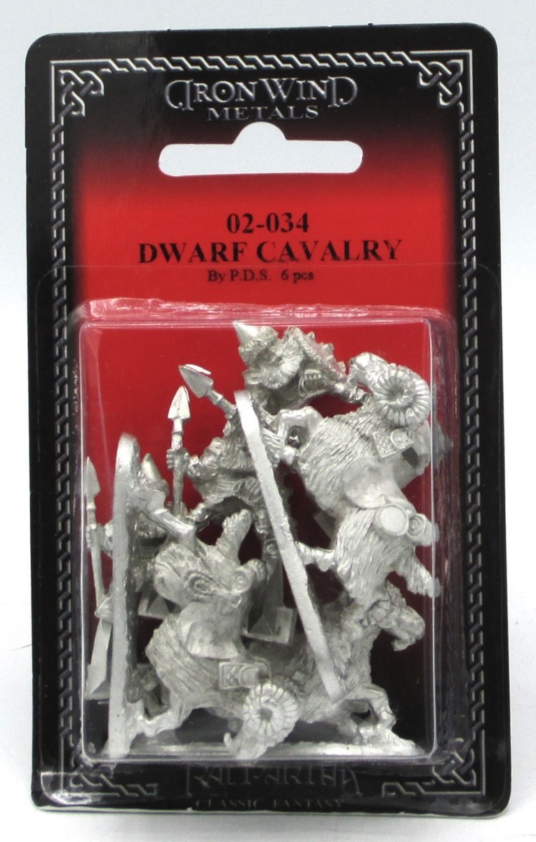 Ral Partha 02-034 Dwarf Cavalry (Set of 3) Ram Riders Mounted