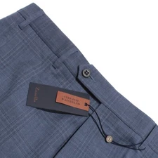 Zanella NWD Dress Pants Size 33 US Devon In Blue Plaid 100% Wool