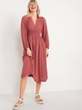 Old Navy Womens Medium Mauve Long-Sleeve Midi Dress 64% Cotton 36% Rayon