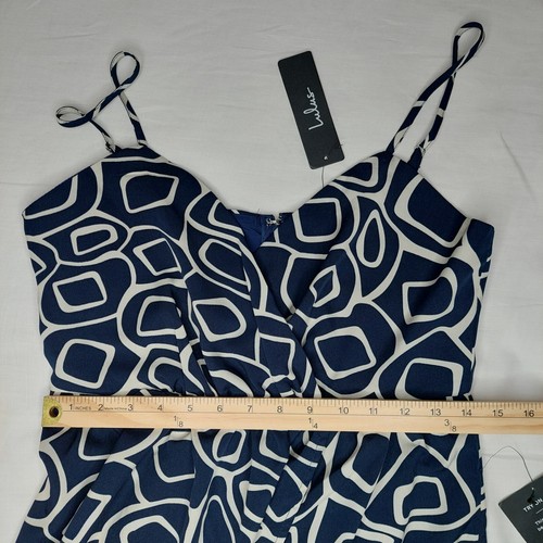 NWT Lulus Dress Size Medium Faux Wrap Midi Blue White Adjustable Straps Lined - Picture 14 of 17