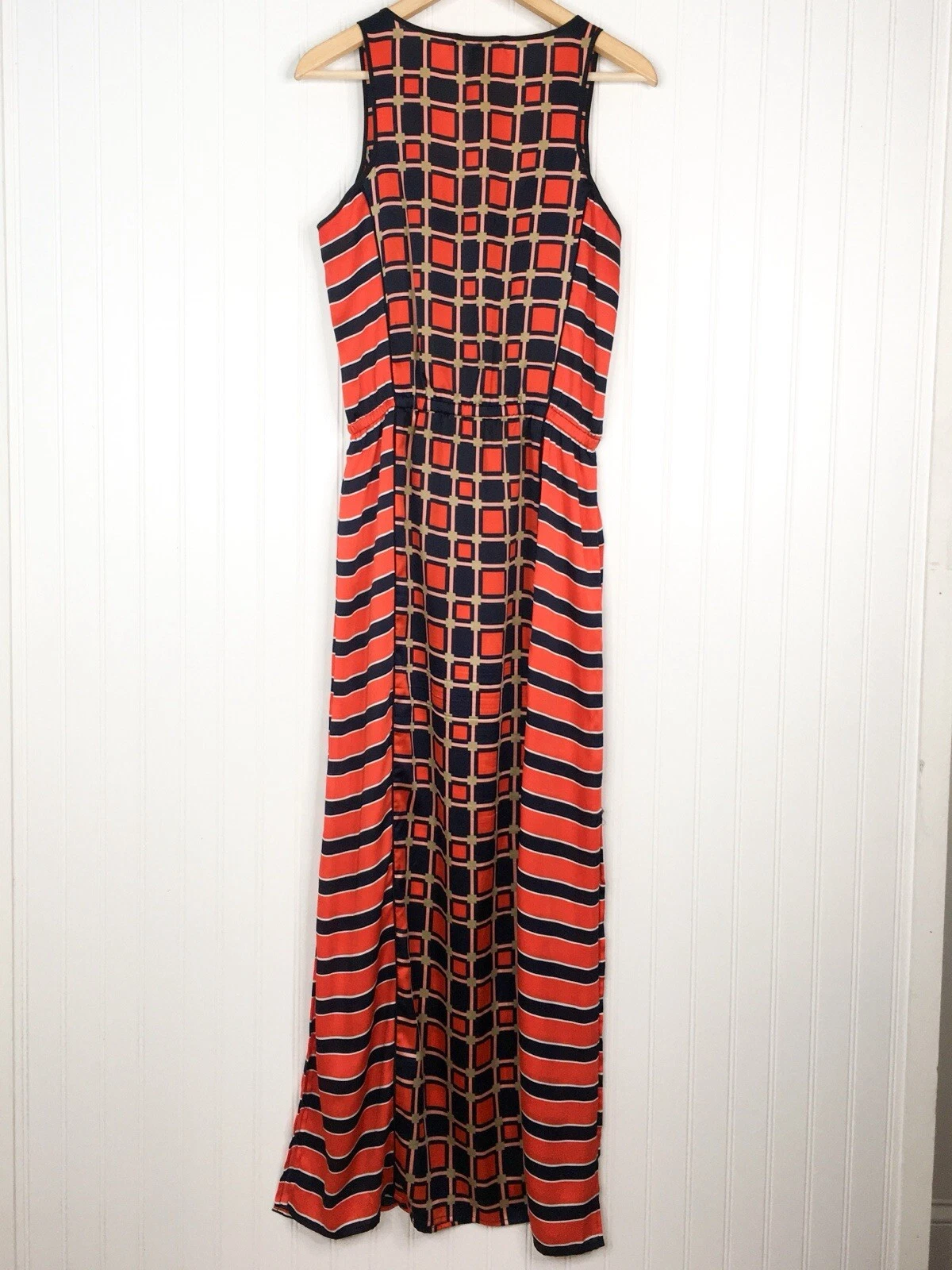 Maxi abito donna smanicato Michael Kors taglia M rosso marino stampa geometrica