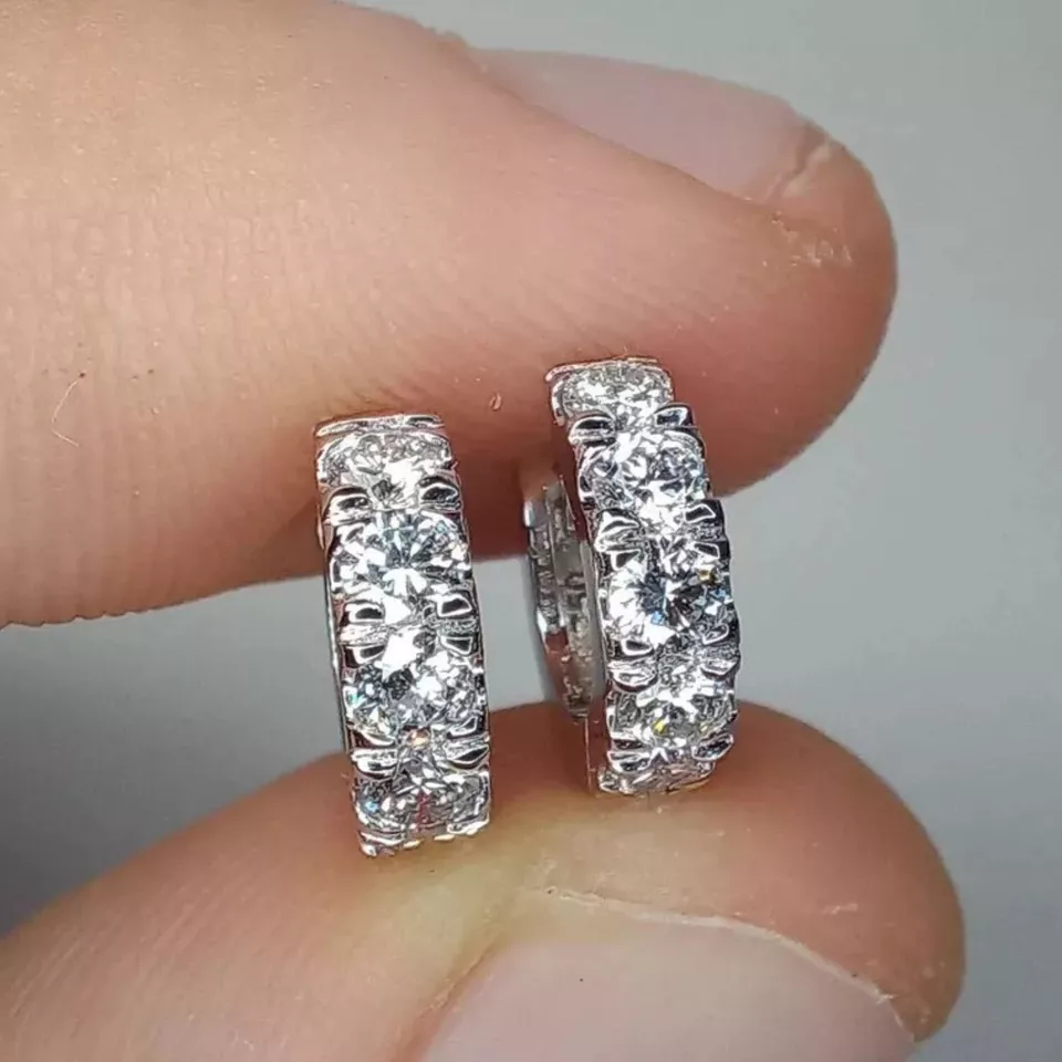 10K White Gold 0.50Ct Round Cut Lab Grown VS-EF Diamond Mini Huggie Earrings - Image 2 of 4