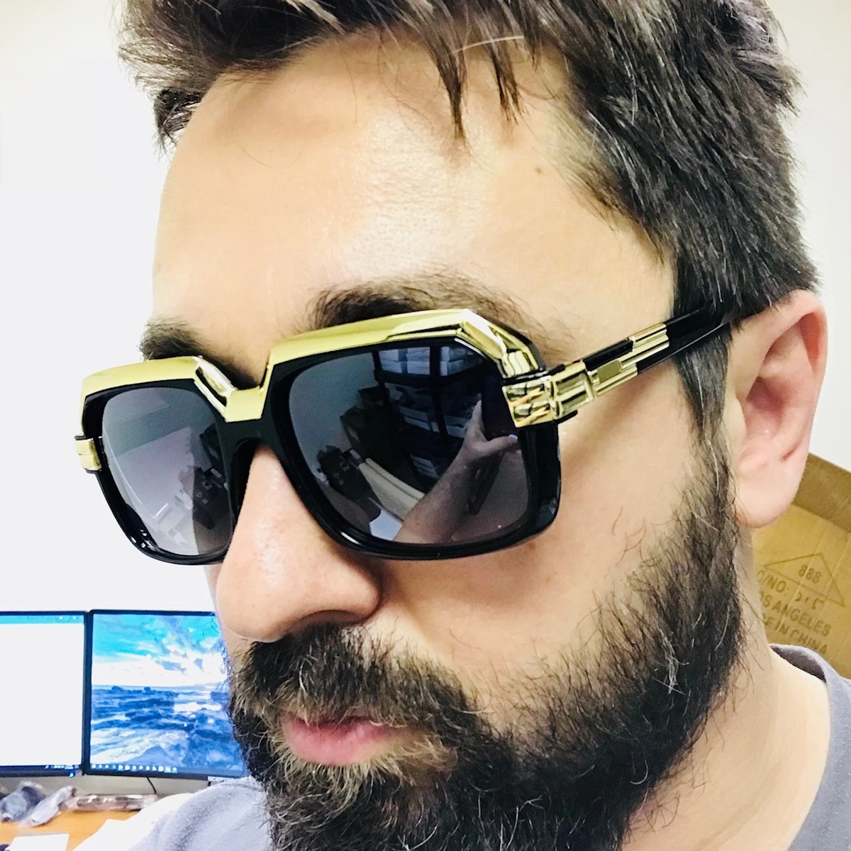 Men Sunglasses Fashion Gold Metal Bar Gazelle Rectangle Women Designer Gradient