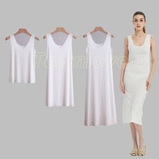 Women's Ice Silk Traceless Nightwear Full Slip Under Dress Sleeveless Nightgown