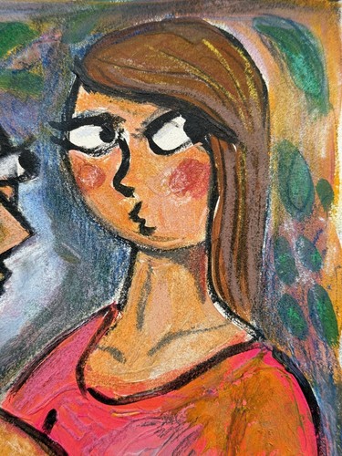 Dipinto originale 2020 di MBollen figure di donne rosa verde ragazze donne - Foto 3 di 5