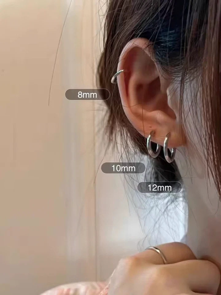 PAIR Silver Titanium Steel Huggie Cartilage Clicker Gold Lip Nose Hoop Earrings - Image 3 of 4