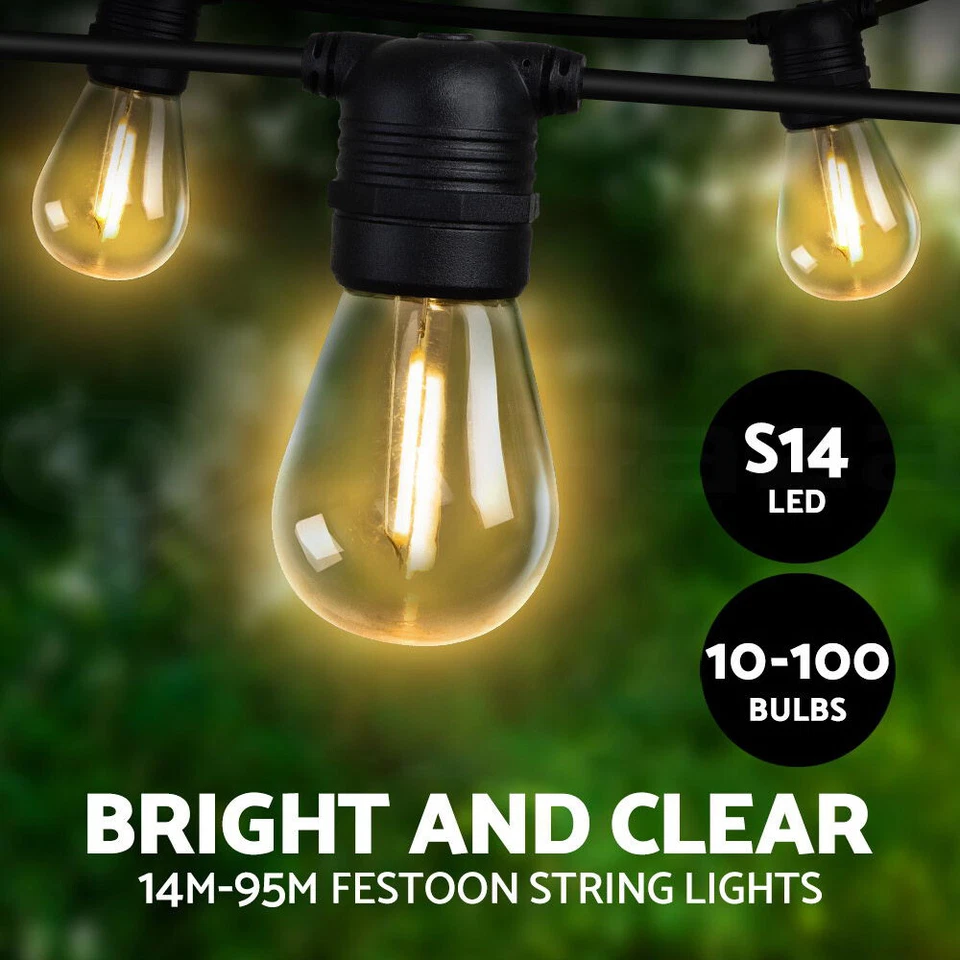 Jingle Jollys 14M-95M LED Festoon String Lights Christmas Outdoor Wedding Party