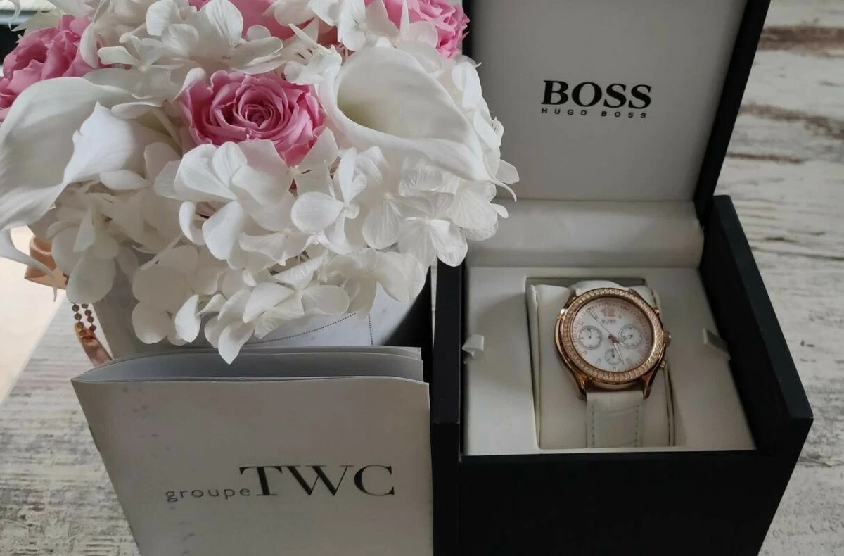 Hugo Boss Damenuhr Ros gold Wei Perlmutt Kristalle