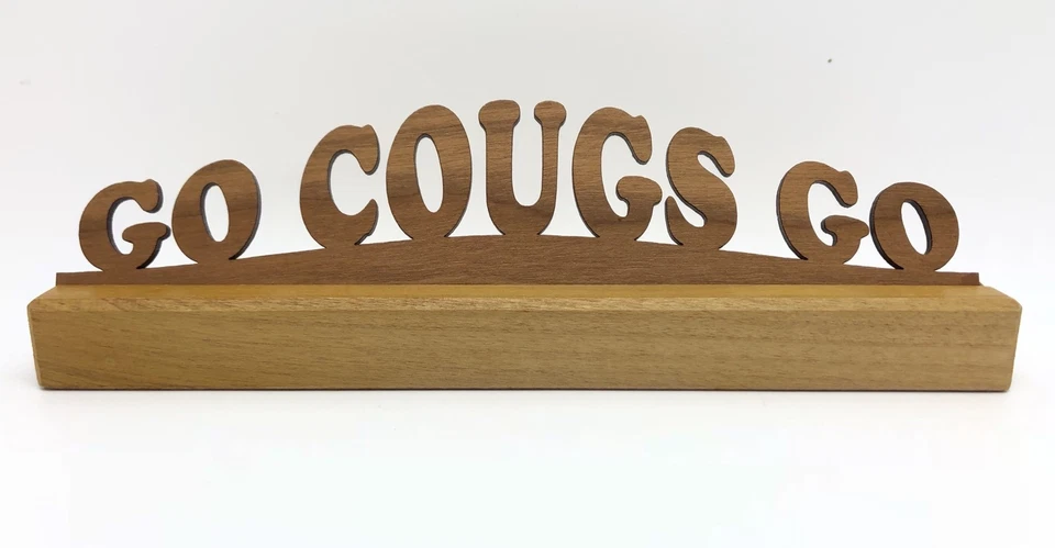 激光切割木字 "GO COUGS GO" 适用于桌面板、工艺、框架 (RF870) — 第 3/4 张图片