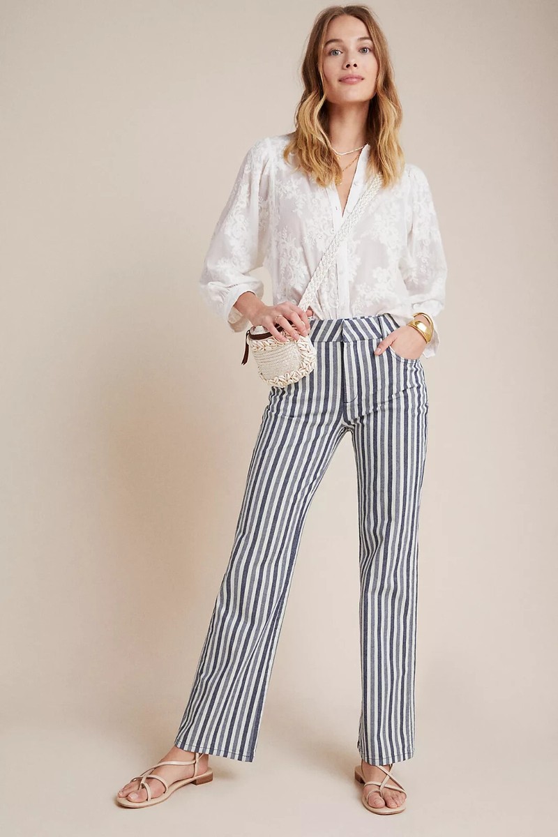 NWT Anthropologie Alena Vertical Striped Blue & White Denim Pants