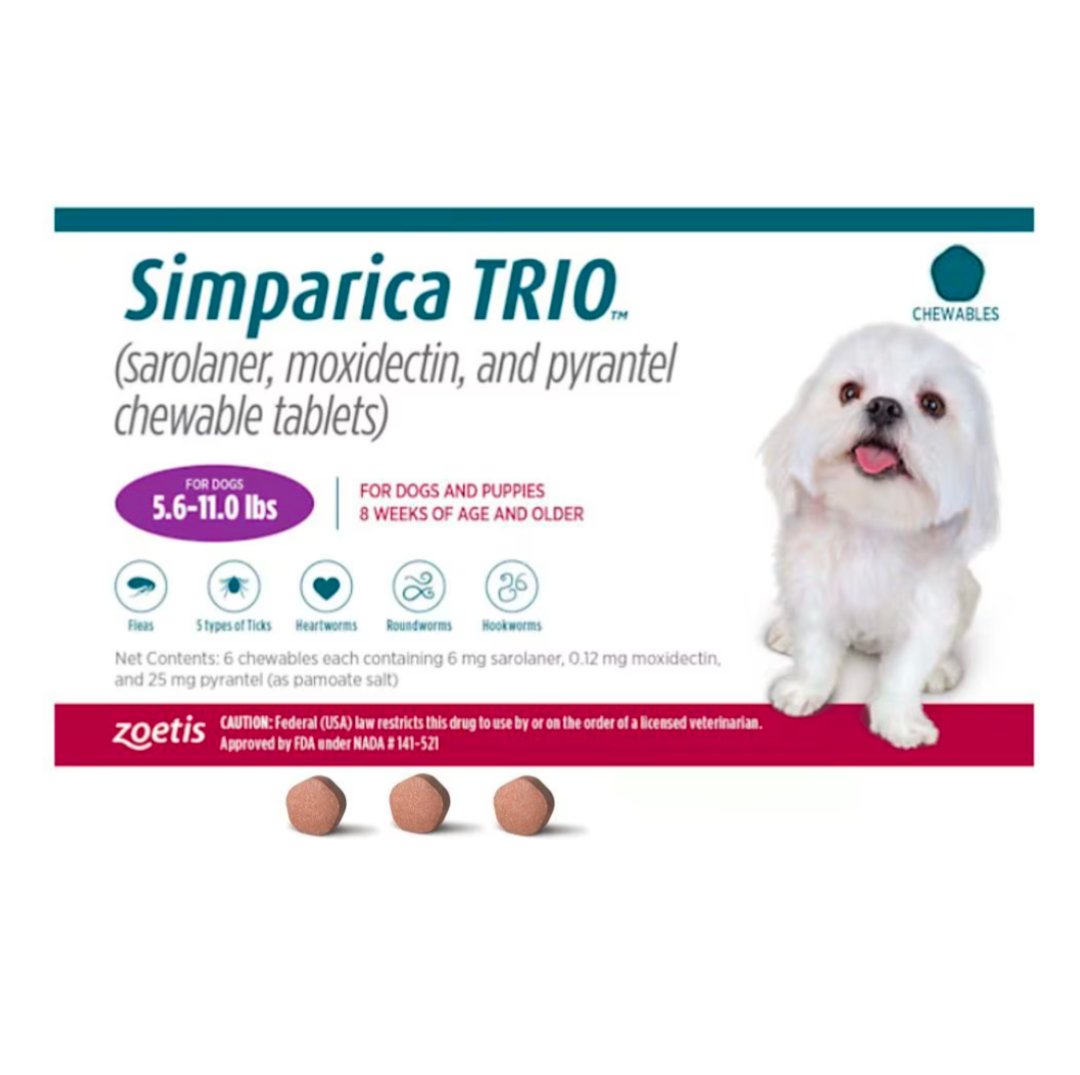 Flea, tick, & worm prevention for dog 5.6lbs 11 lbs 6 Chewables exp