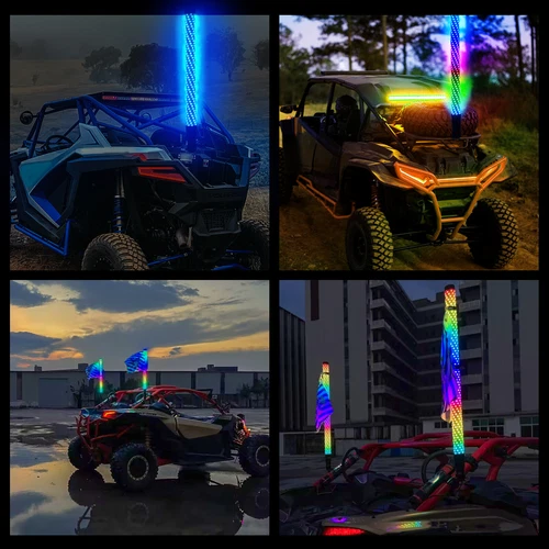 2x 3FT Fat led Whip Lights RGB Spiral Chasing Light Flag Pole Antenna For Can-Am - Picture 7 of 10
