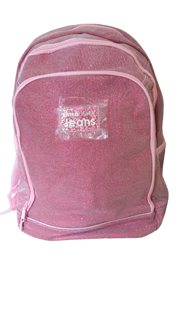 zaino cartella scuola jeans tinta unita con glitter molto capiente con tre  zip