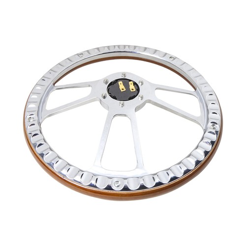 NUOVO 14" Volante Billet Vero Legno Mogano/Pelle Nera Mezzo Rivetto Avvolgente - Foto 58 di 125