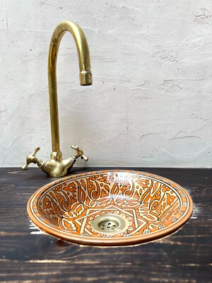 35cm-13.7 inches, Ceramic Sink for Bathroom & Kitchen, Handmade Arabesque  Sink