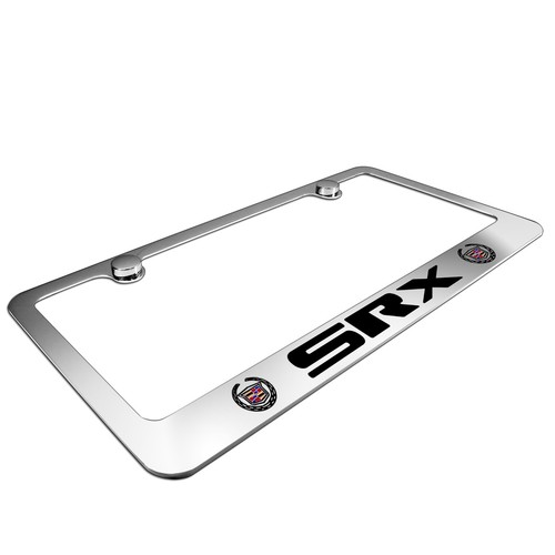 Cadillac SRX Dual Logo Mirror Chrome Finish Brass Metal License Plate Frame - Picture 2 of 3