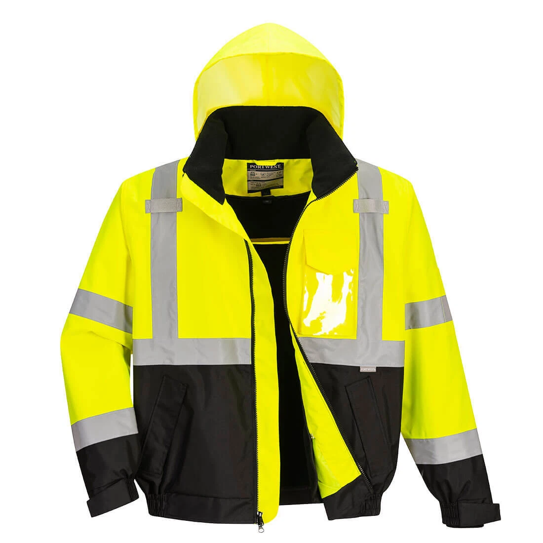 Portwest US364 Hi Vis Premium 2-in-1 Bomber Hooded Waterproof Safety Jacket ANSI image 1