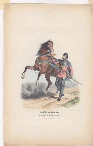 C1 History Army ENGRAVING COLORS PHILIPPOTEAUX 1850 Coustillier Guisarmier 14th