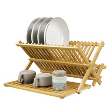 KKTONER Bamboo Dish Drying Rack with Utensil Holder 3 Tier Collapsible Draine...