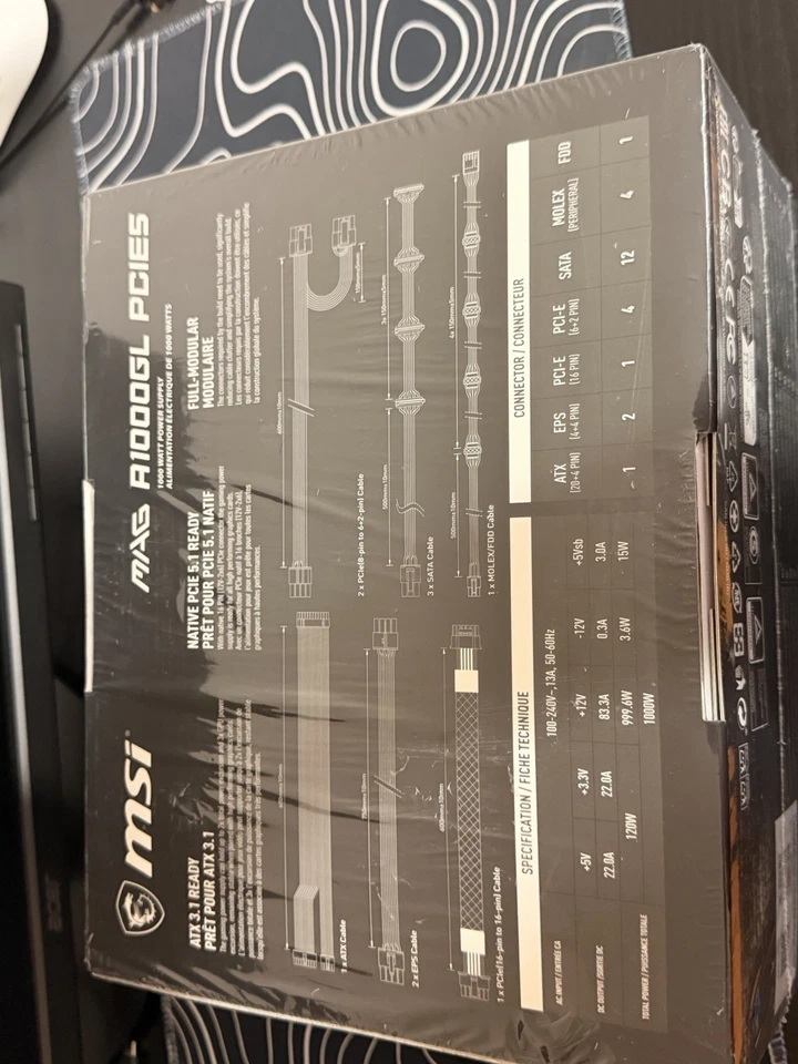 Fuente de alimentación modular MSI MPG A1000GS 1000W 80+ PCIE5 dorada, nueva sellada Foto 2 de 4