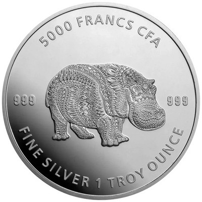Mandala Hippo Silver Coin (4th) 2020 - Chad - Bullion Coin - 1 oz BU