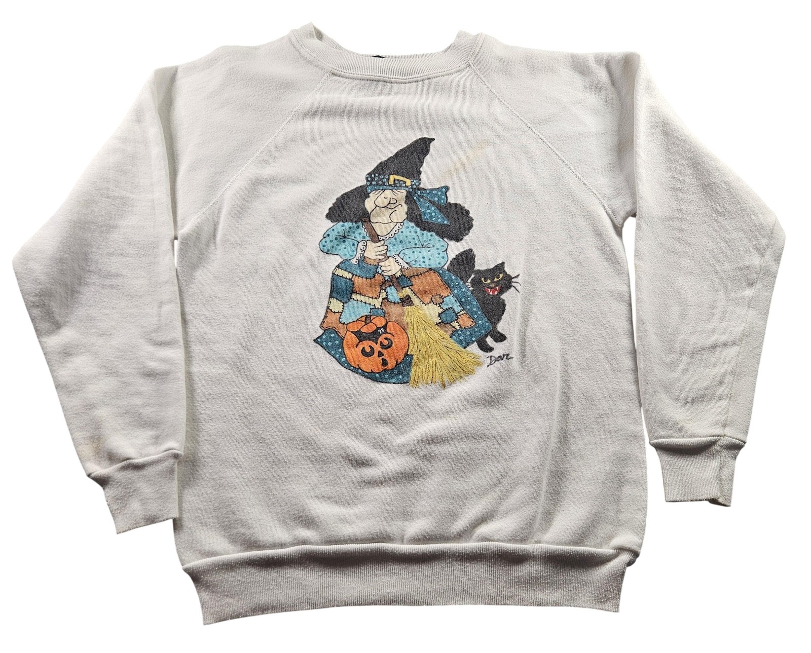 Vintage Halloween Witch Sweatshirt Womens Medium Cat Pumpkin Ultra Fleece 90s