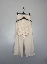 Missy Empire Cream Linen Blend Co-Ord Set UK 8, Wide Leg Trousers & Bralette NWT