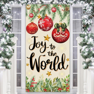 Merry Christmas Joy to the World Door Cover Xmas Balls Decorations Pine Cone Chr