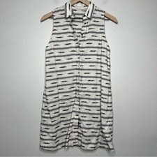 Alice and Olivia Women Linen Dress Small Tan Black Cotton Coastal Southwestern