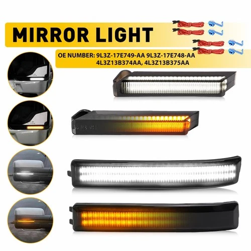 Sequential White LED Amber Mirror Turn Rearview Light Signal for 09-14 F150 Ford