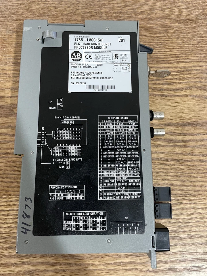 ALLEN BRADLEY 1785-L80C15/F CONTROLNET PROCESSOR SER. F REV. C01 (Fully Tested) - Image 2 of 3