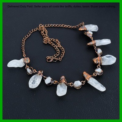 Rainbow Moonstone Rough Stone Copper Electroformed Chain Handcrafted Necklace