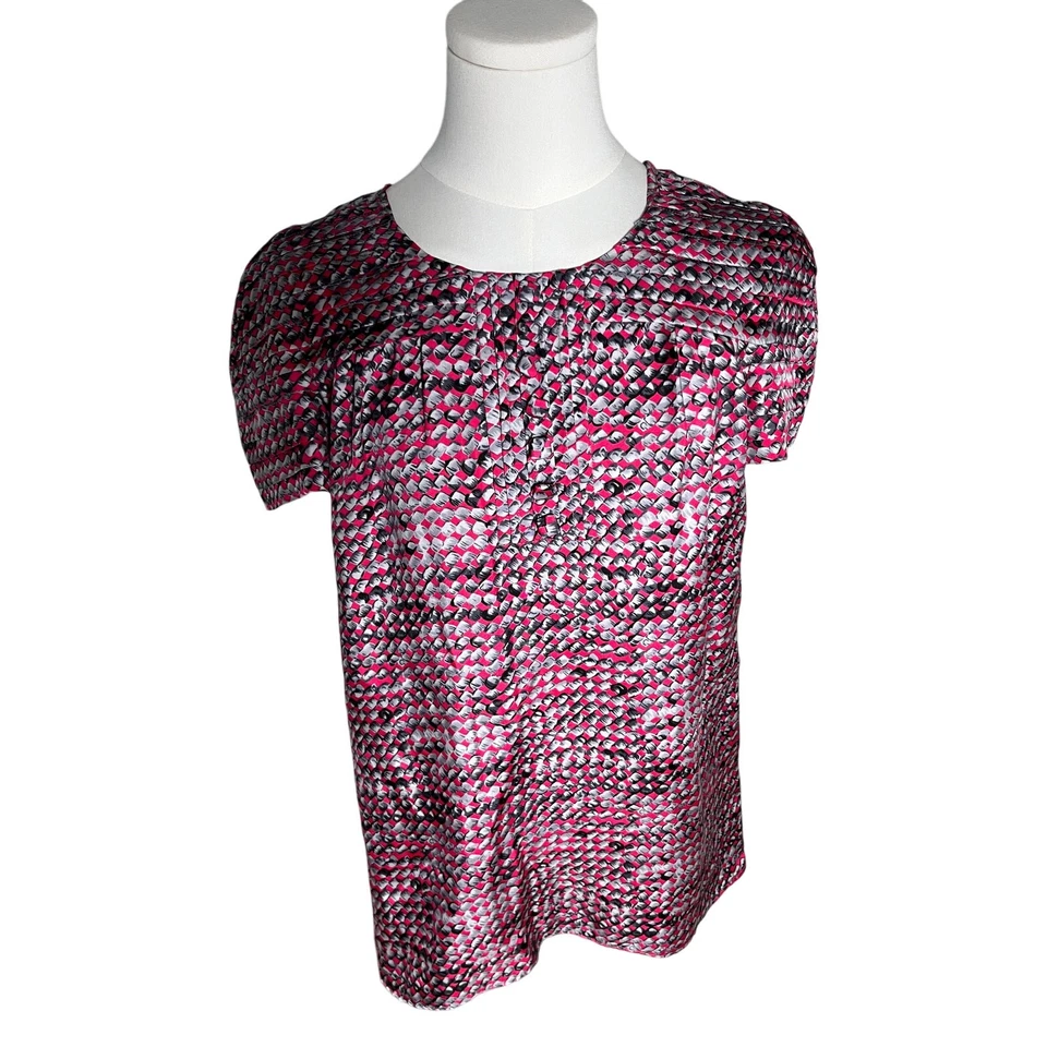 Blusa de seda talla 4 rosa negra gris plisada manga corta top de Walter Foto 2 de 4