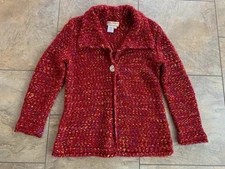 Norm Thompson Womens Medium Cardigan Sweater Red Multicolor Mohair Wool Blend