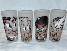 4 Vintage Federal Gay Fad Frosted Drinking Glasses Lawye,Doctor,RichMan,Merchant