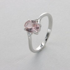 Oval Rose / Pink MORGANITE Ring - 925 STERLING SILVER Rhodium  208e