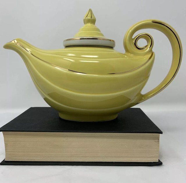 Vintage Hall Pottery Genie Lamp Style Teapot W/Diffuser Yellow & Gold