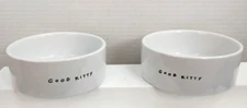 Cat Set 2 4..5"R x 2"T White Embossed "Good Kitty Food Water Cat Kitty Pet Bowl