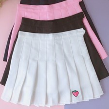 Da Donna Mini Gonna a Pieghe Fragola Ricamo Vita Alta Un Linea Dolce