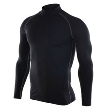 Men Sportswear Black Mock Neck long sleeve Stretch Quick-Dry slim fit base layer