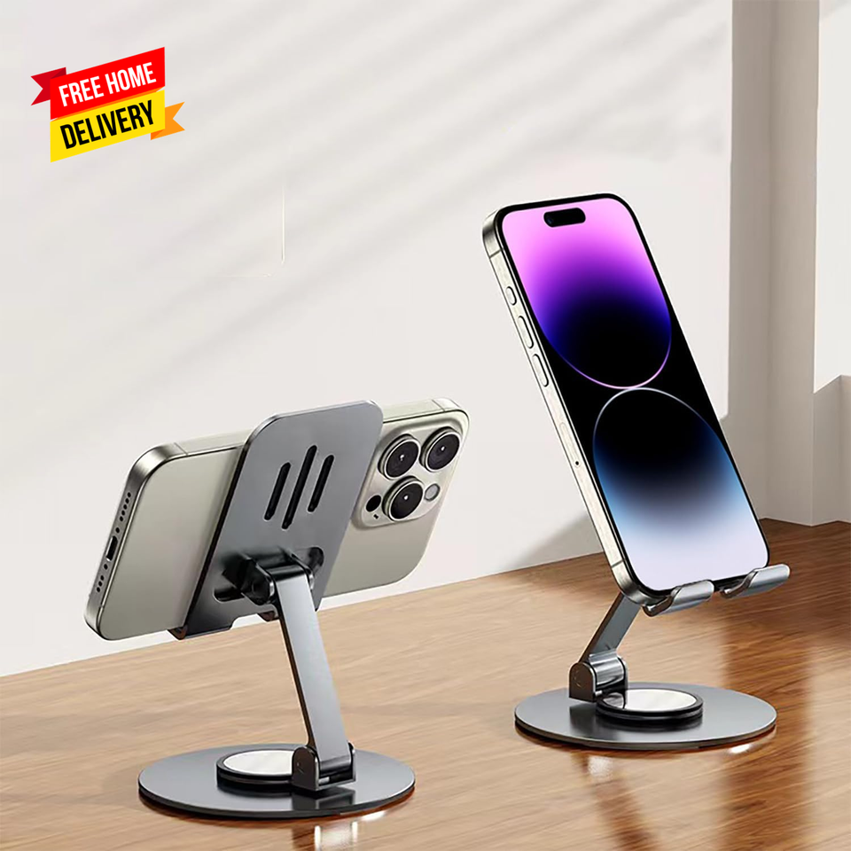 Metal Cell Phone Stand, Sturdy Foldable Desktop Phone Holder, round