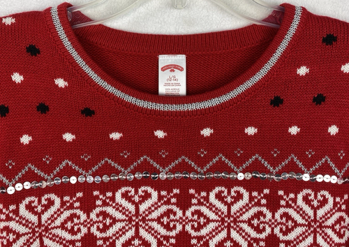 Holiday Time Women L 12/14 Red Christmas Tree Sweater Classic Sequins Ugly - Picture 3 of 6