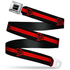 Dodge SRT Hellcat Black/Red Webbing Seatbelt Buckle Belt Official Licensed