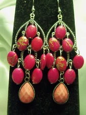 BEAUTIFUL Silver w/ PINK Accents EASTERN Style Chandelier Dangle Earrings 15E34