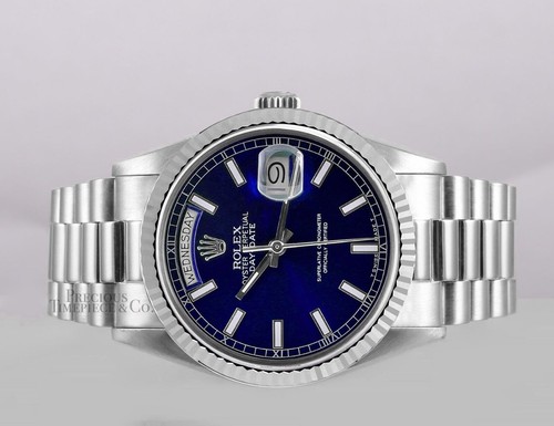 Rolex Mens Day-Date 36mm Presidential 18239 18k White Gold - Blue Stick Dial - Picture 3 of 4