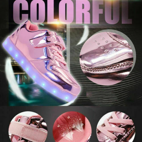 Niños Niños Niñas USB LED Luz Zapatos Geniales Luminosos Intermitentes Entrenadores Tenis Foto 3 de 4