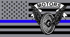 Police Motors USA Flag Thin Blue Line - 4.5x2.5 inch Sticker
