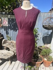 TED BAKER BURGUNDY DRESS SIZE 14 STRETCH FITTED PENCIL WOOL BLEND WORK ATTIRE